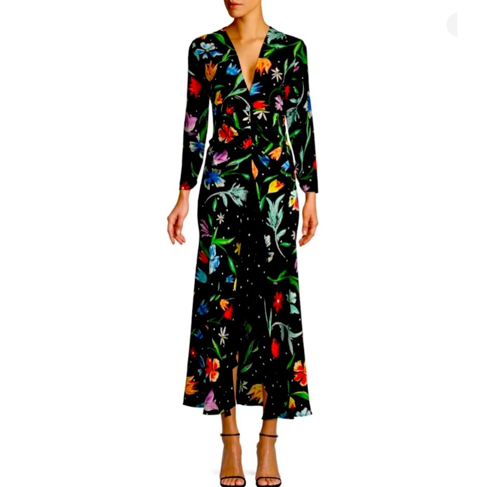 RIXO Rose Dress - Mixed Chalk Tulip Dot (Size L)